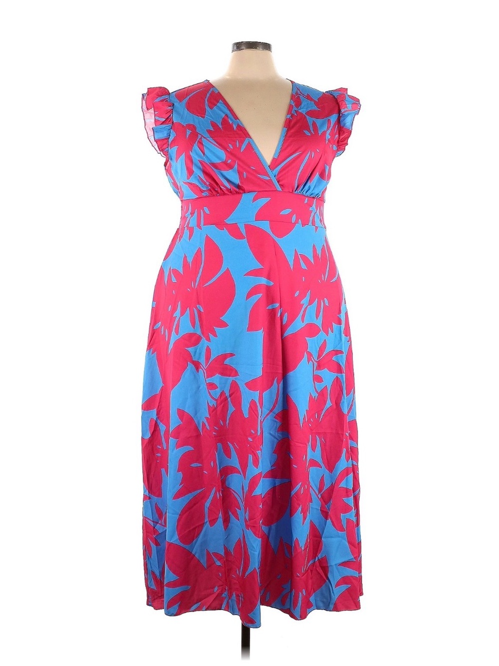 SHEIN Pink & Blue Floral Maxi Dress with V-Neck